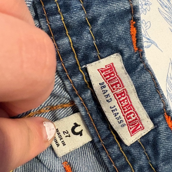 True Religion Relaxed Blue Jeans with Orange Accents - Picture 2 of 3